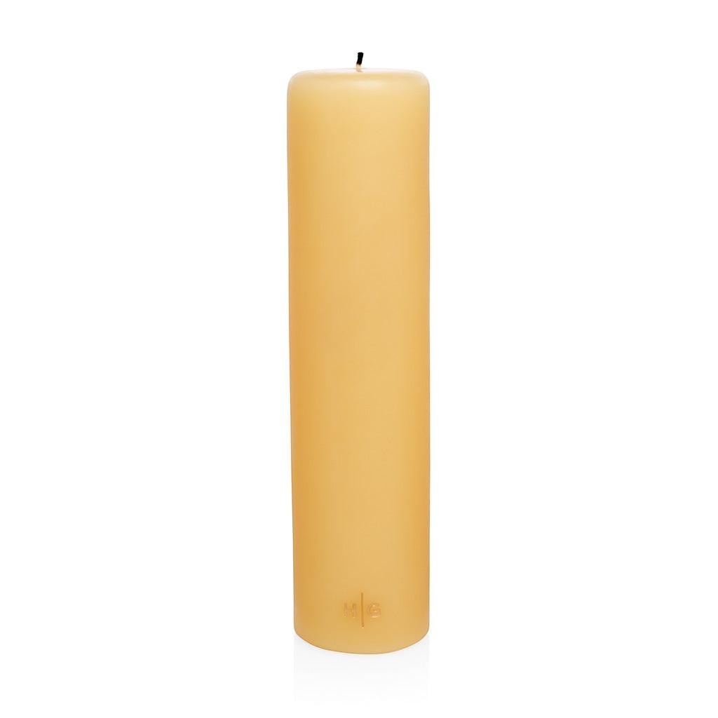 HG Amber Unscented 3"x12" paraffin pillar candle with gold embossed HG logo.