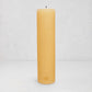 HG Amber Unscented Pillar Candle, 3"x12" paraffin, hand-dipped, with gold HG logo.