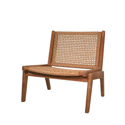 Anne Lounge Chair with a solid reclaimed teak frame and woven synthetic fiber seat and back.