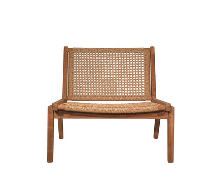 Anne Lounge Chair with a solid reclaimed teak frame and woven synthetic fiber seat and back.
