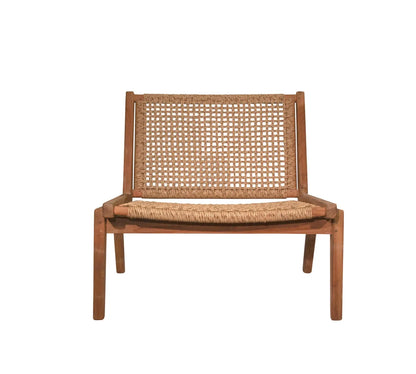 Anne Lounge Chair with a solid reclaimed teak frame and woven synthetic fiber seat and back.
