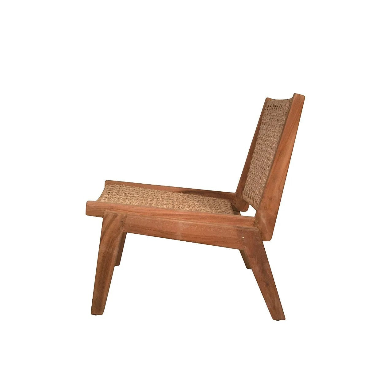 Anne Lounge Chair: Modern low-scale design with solid reclaimed teak frame and woven synthetic fiber seat/back.