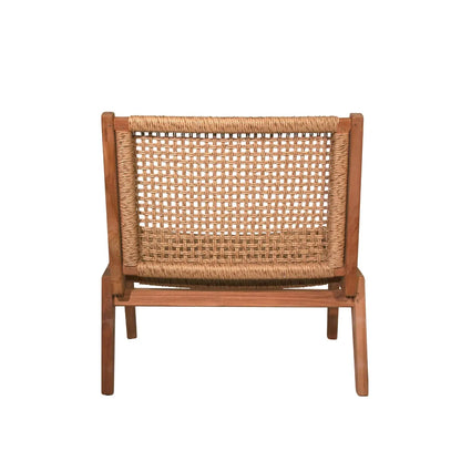 Anne Lounge Chair, modern low-scale design with solid reclaimed teak frame and woven synthetic fiber back.