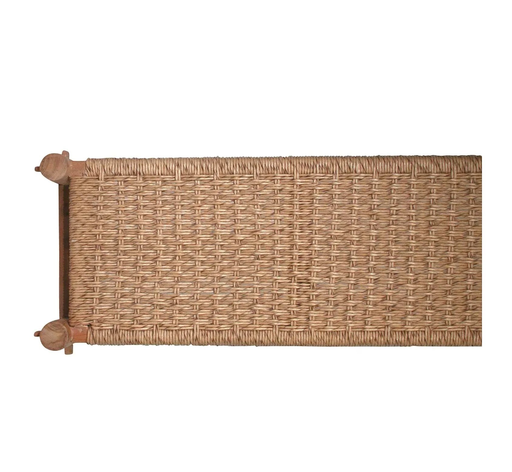 Anne Woven Bench, natural synthetic fiber top with light brown teak wood frame, 52"L.