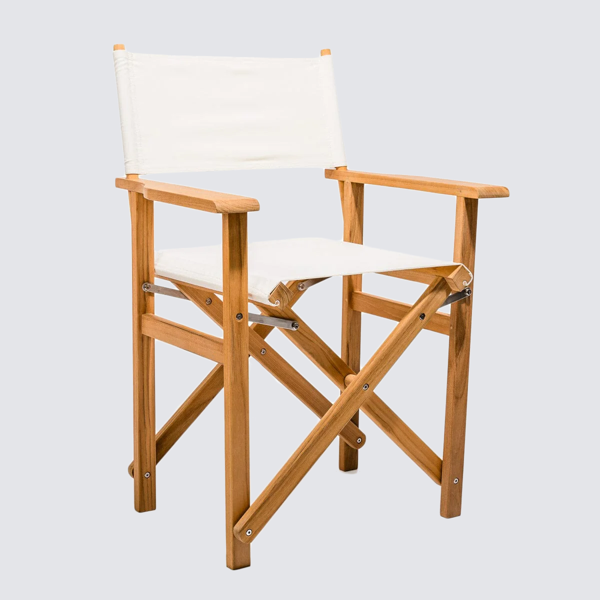 Antique White Directors Chair with natural painted teakwood frame and white outdoor fabric.