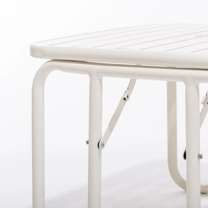 Antique White Sunliner Side Table, foldable powder-coated aluminum, mid-century motel design.