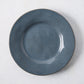 Artisan blue painted stoneware salad plate, 8.78" diameter, with a wide lip and clean edges.