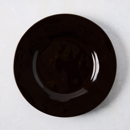 Artisan Chocolate Brown Painted Stoneware Salad Plate, 8.78"Dia, wide lip, clean edges.