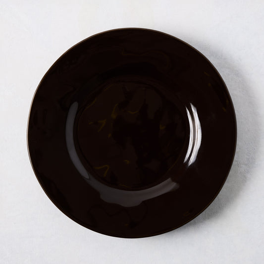 Artisan Chocolate Brown Painted Stoneware Salad Plate, 8.78"Dia, wide lip, clean edges.