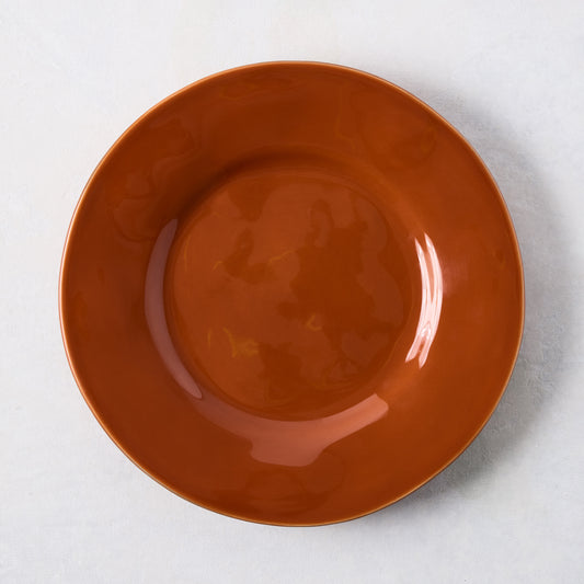 Artisan Spice Orange Painted Stoneware Salad Plate, 8.78"Dia, with wide lip.