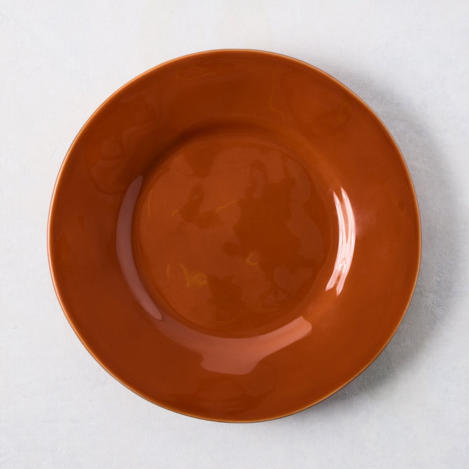 Artisan Spice Orange Painted Stoneware Salad Plate, 8.78"Dia, with wide lip.