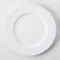 Artisan Stoneware Oversized Dinner Plate, creamy white, 12.75"Dia, wide lip, clean edges.