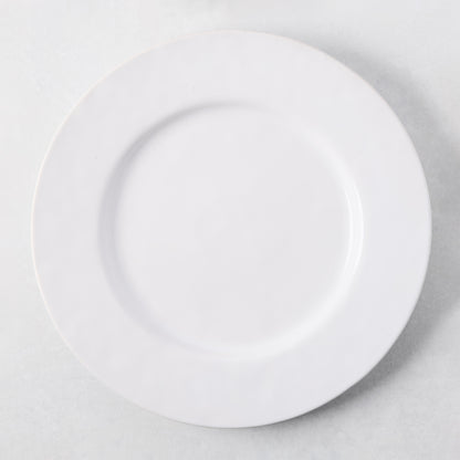 Artisan Stoneware Oversized Dinner Plate, creamy white, 12.75"Dia, wide lip, clean edges.