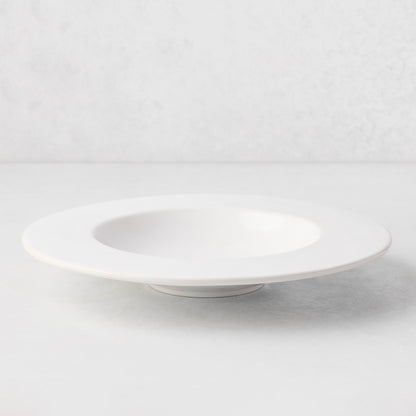 Artisan white stoneware soup bowl with wide lip, 9.45"Dia.