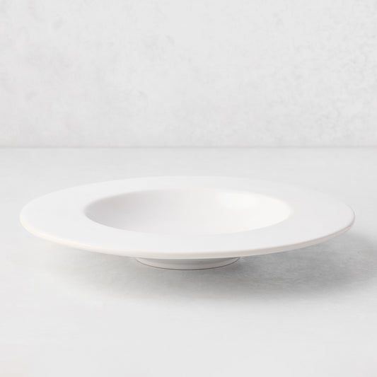 Artisan white stoneware soup bowl with wide lip, 9.45"Dia.