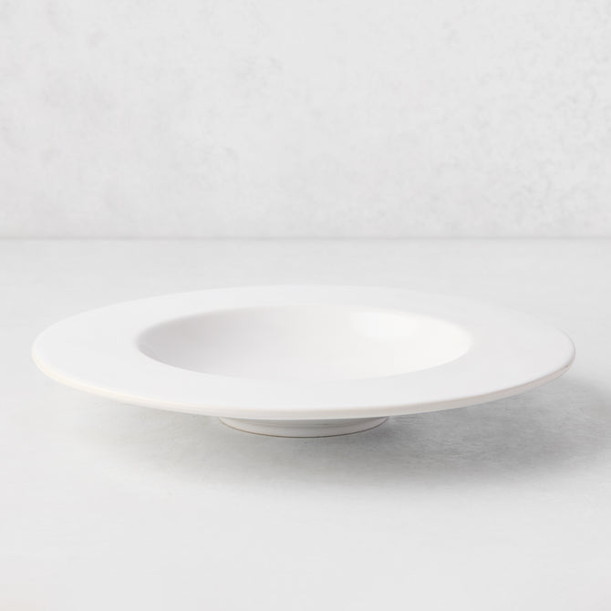 Artisan white stoneware soup bowl with wide lip, 9.45"Dia.