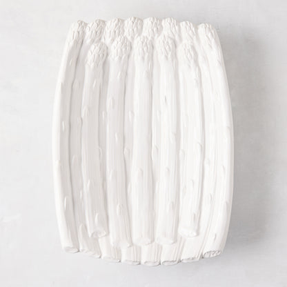 White ceramic serving dish, 13"L x 9.5"W, shaped like a bundle of asparagus.