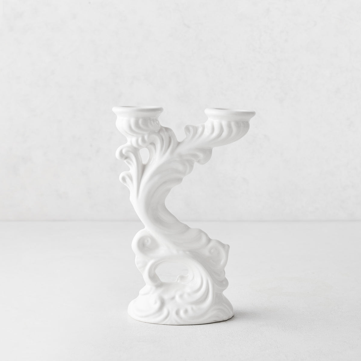 Assisi White Ceramic Candlestick