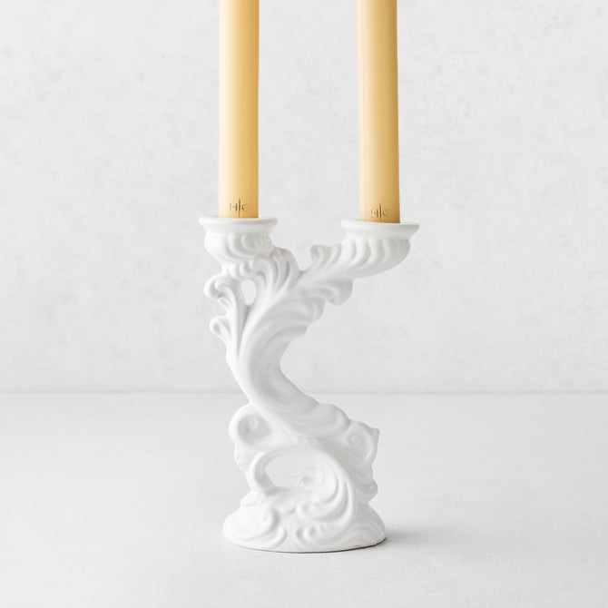 Assisi White Ceramic Candlestick