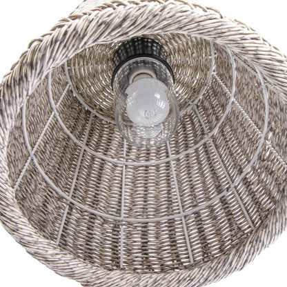 Augustine Small Outdoor Pendant Light with a tapered drum woven plastic shade and single bulb.