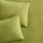 Set of two avocado green European washed linen euro shams with a soft, textured finish.