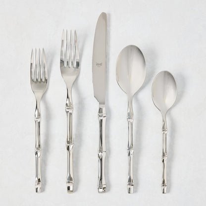 Bali Stainless Steel 5-piece flatware set with bamboo-textured handles.