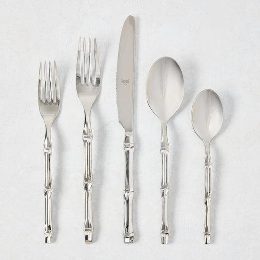 Bali Stainless Steel 5-piece flatware set with bamboo-textured handles.