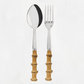 Bamboo 2-piece serving set: 10.5"L 18/10 stainless steel spoon and fork with natural bamboo handles.