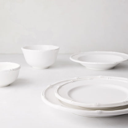 White ceramic nut bowl with molded bamboo detailing, 5"Dia x 2.25"H.