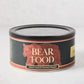 Black 22oz cylindrical tin of Bear Food Cajun spiced peanuts with a red bear illustration and gold lettering.