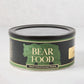 Black cylindrical 22oz tin of Bear Food hand-cooked jalapeno peanuts with green bear logo and gold lettering.