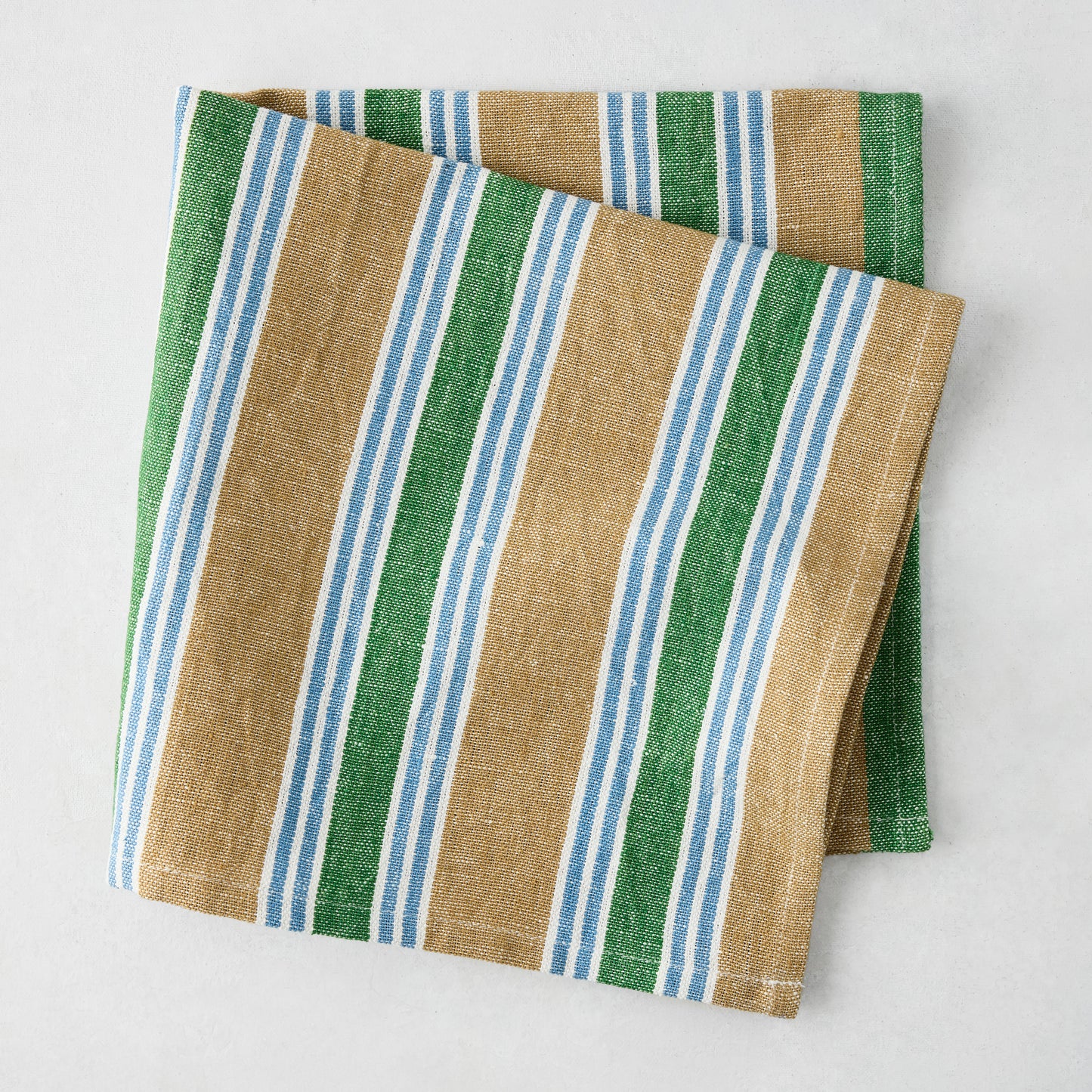 Bennett Khaki and Green Mixed Stripe Cotton Napkin, 22" square.