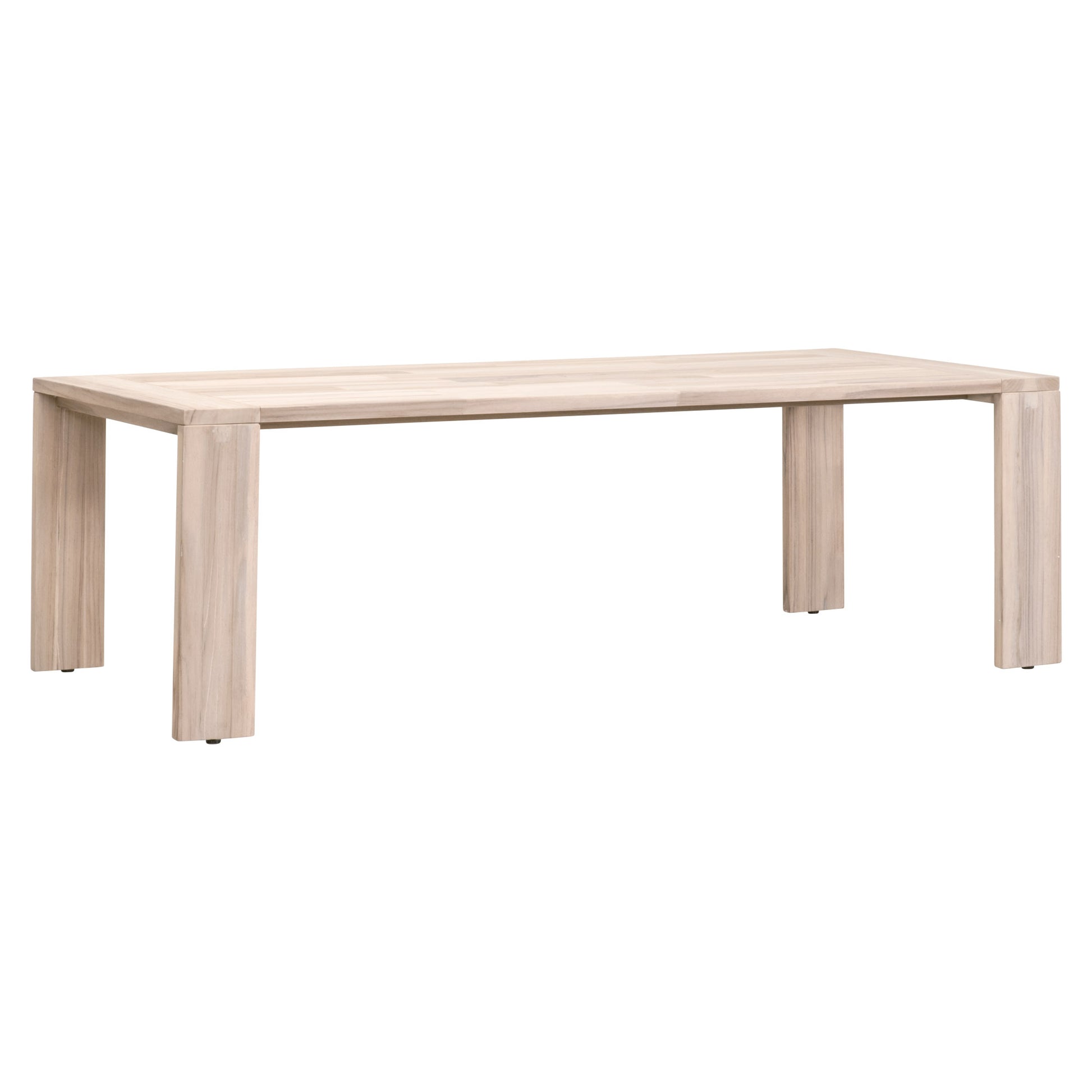 Big Sur Dining Table, solid light teak wood, sleek minimalist design, rectangular top, thick legs.