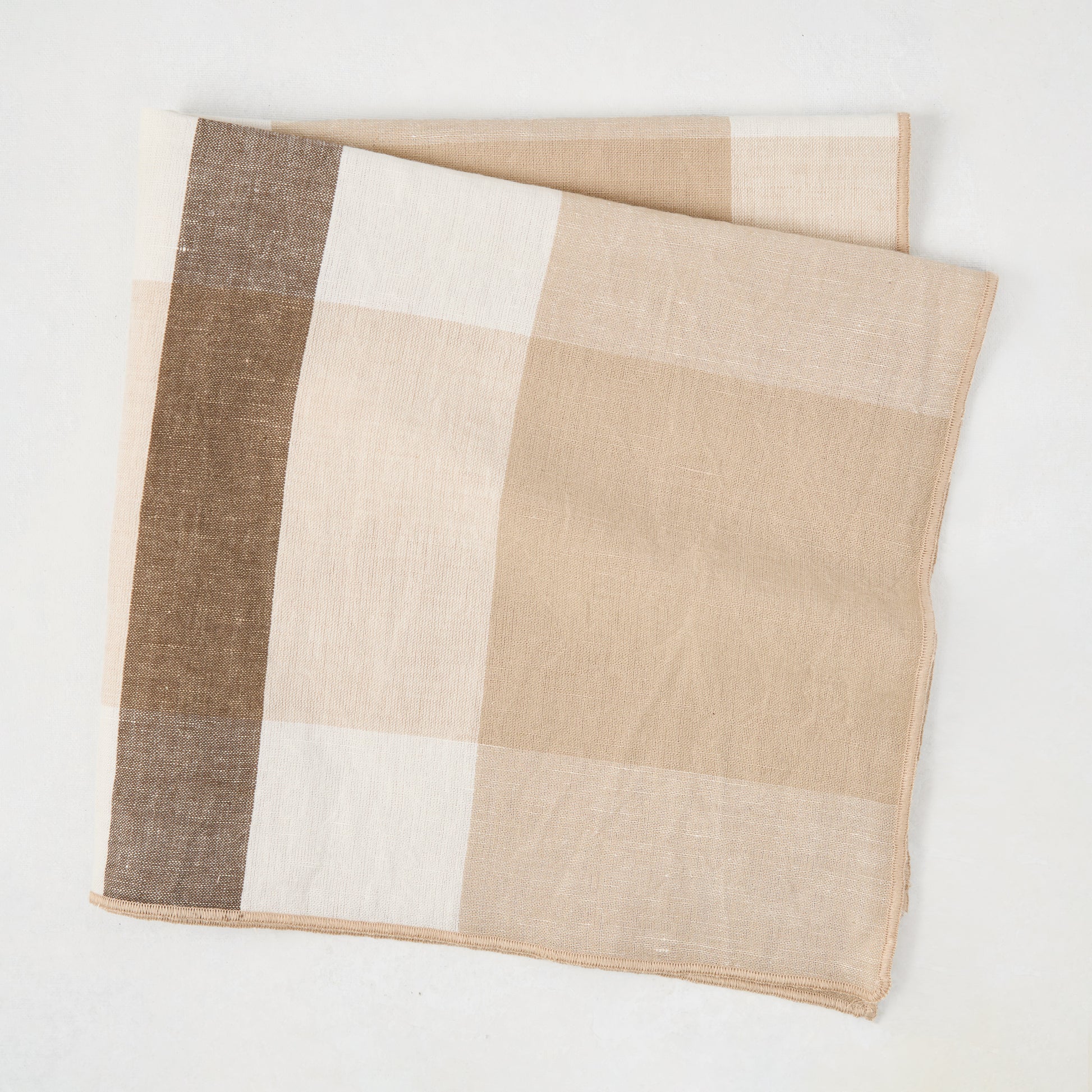 Birch Brown and Cream Plaid Napkin, oversized cotton/linen blend, 22" square.