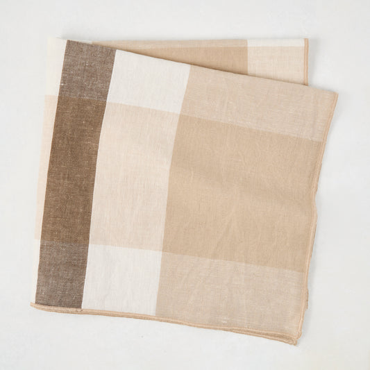 Birch Brown and Cream Plaid Napkin, oversized cotton/linen blend, 22" square.