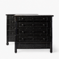 Pair of 1920s Parisian ebonized dressers with faux bamboo carved wood detailing and five drawers each.