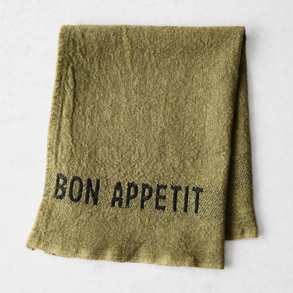 Black "Bon Appetit" Avocat Green Linen Napkin
