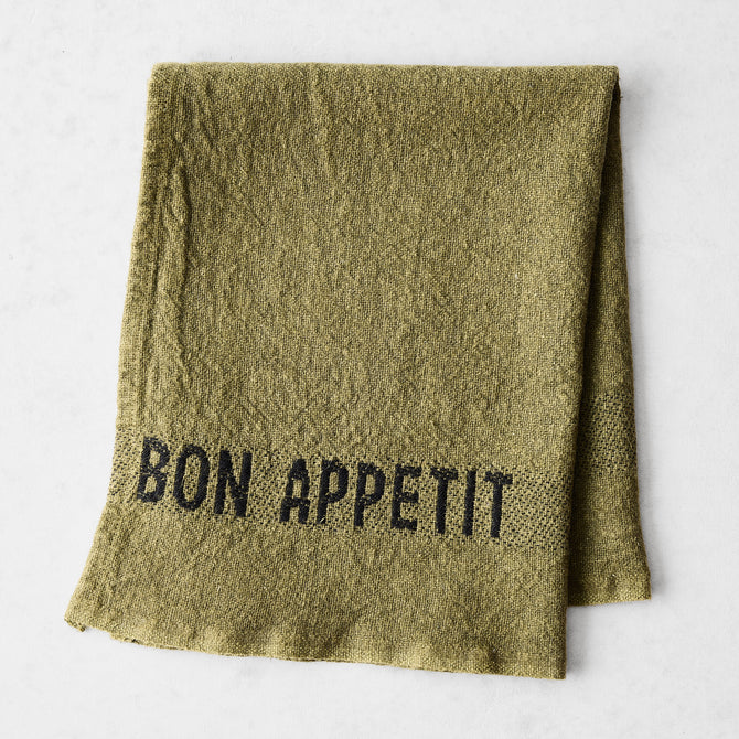 Black "Bon Appetit" Avocat Green Linen Napkin
