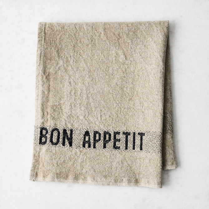 Black "Bon Appetit" Camel Khaki Linen Napkin