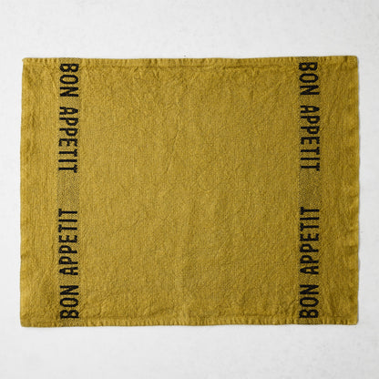 Black "Bon Appetit" Goldenrod Linen Napkin