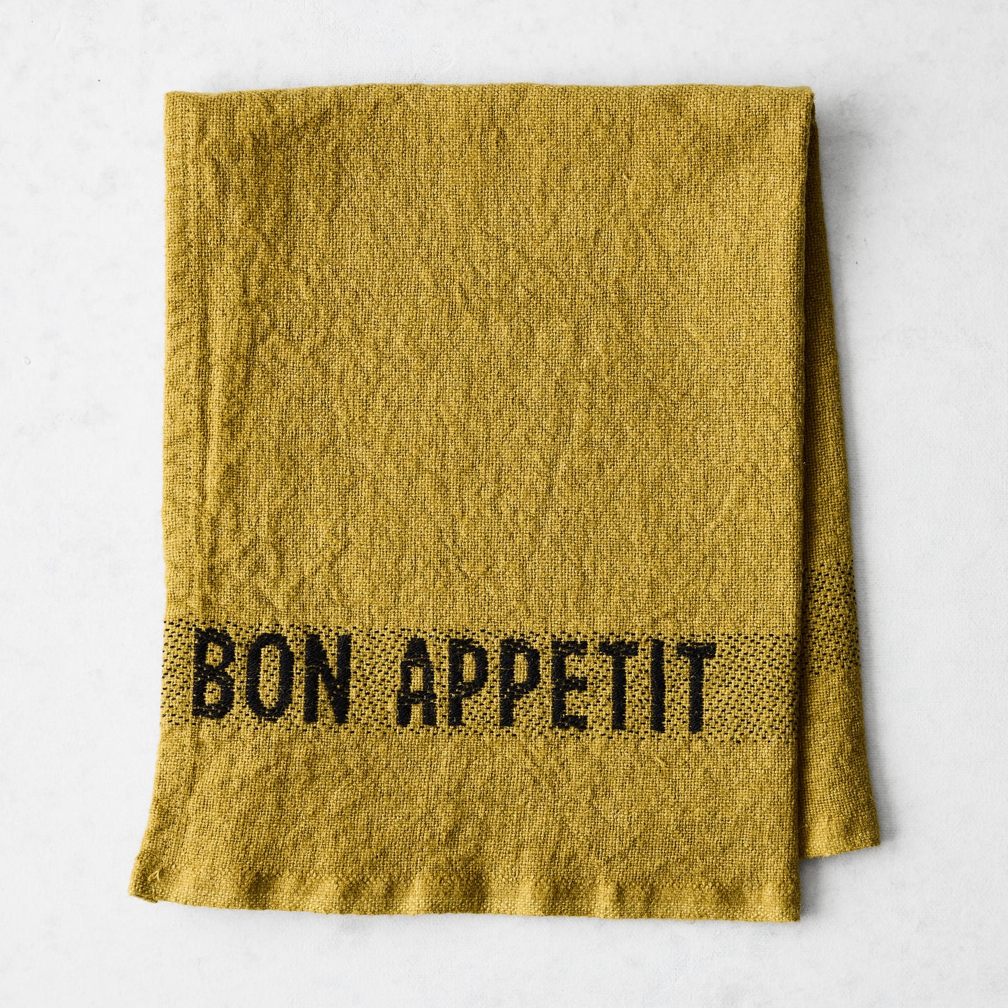 Black "Bon Appetit" Goldenrod Linen Napkin
