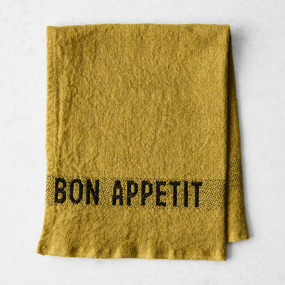Black "Bon Appetit" Goldenrod Linen Napkin