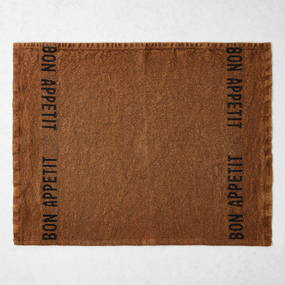 Black "Bon Appetit" Havane Brown Linen Napkin