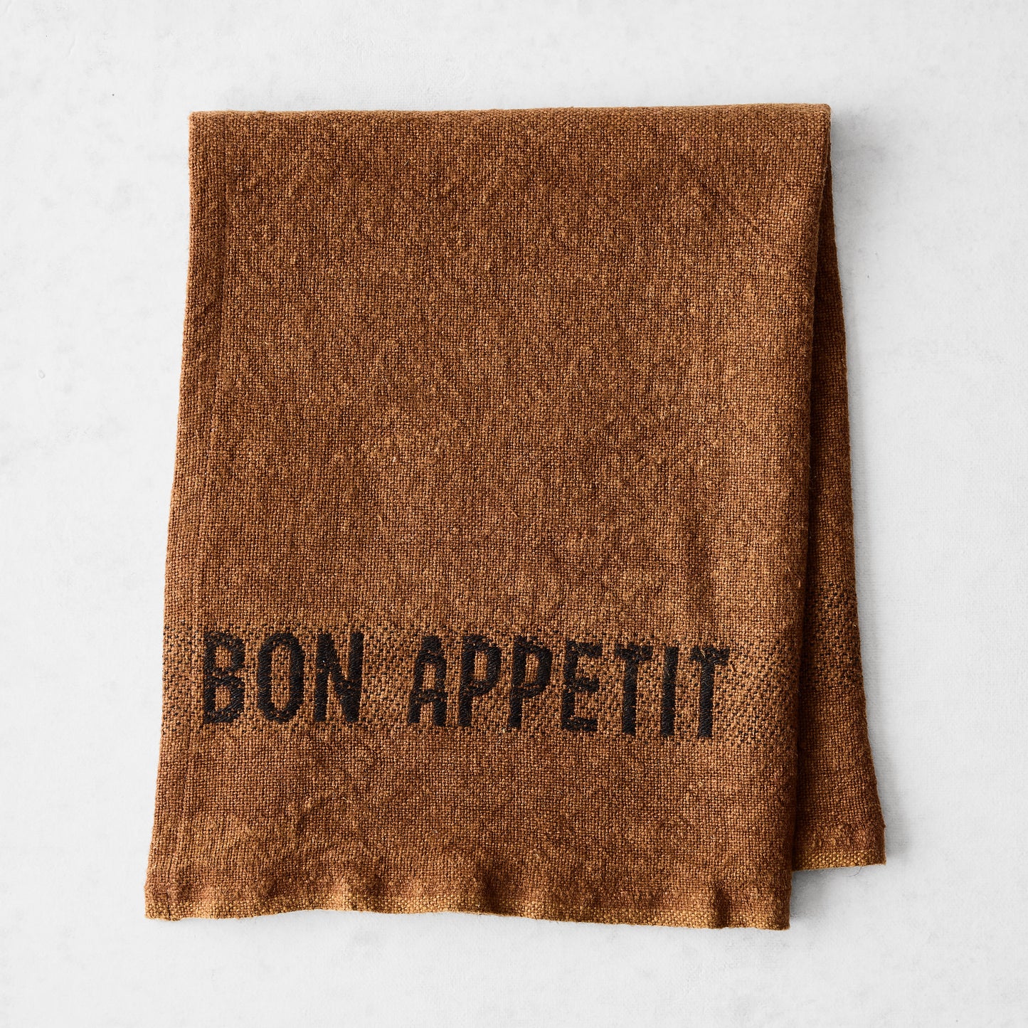 Black "Bon Appetit" Havane Brown Linen Napkin