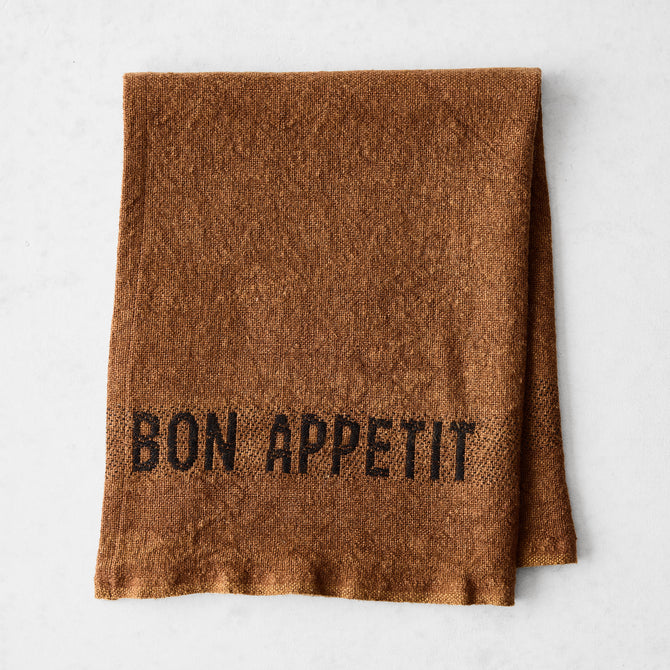 Black "Bon Appetit" Havane Brown Linen Napkin