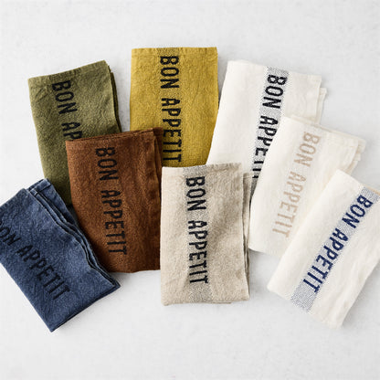 Black "Bon Appetit " Indigo Blue Linen Napkin