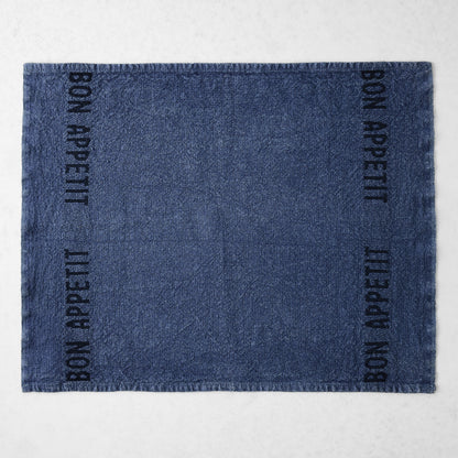 Black "Bon Appetit " Indigo Blue Linen Napkin