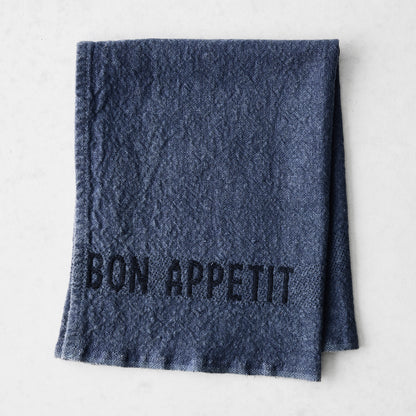 Black "Bon Appetit " Indigo Blue Linen Napkin