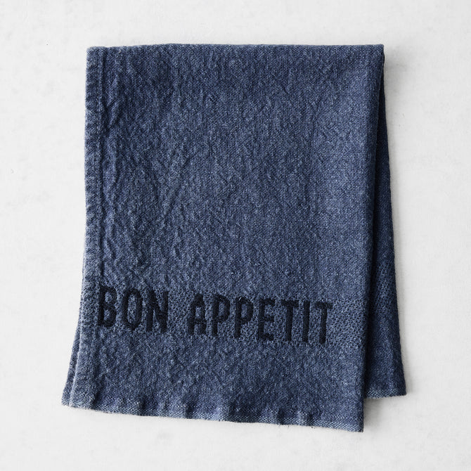 Black "Bon Appetit " Indigo Blue Linen Napkin