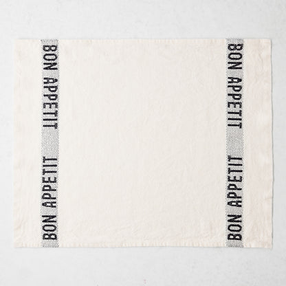 Black "Bon Appetit" White Linen Napkin